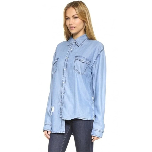 One Teaspoon Medium Wash Denim Button Down Shirts Chambray Dallas Tencel XXS - Picture 9 of 15